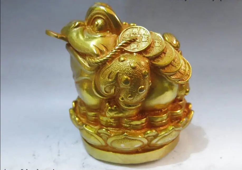 

free China bronze gild Feng Shui carved luck money good toad sculpture Statue fast
