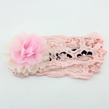 

50pcs/lot Double color chiffon flowers hollow out children's hair band