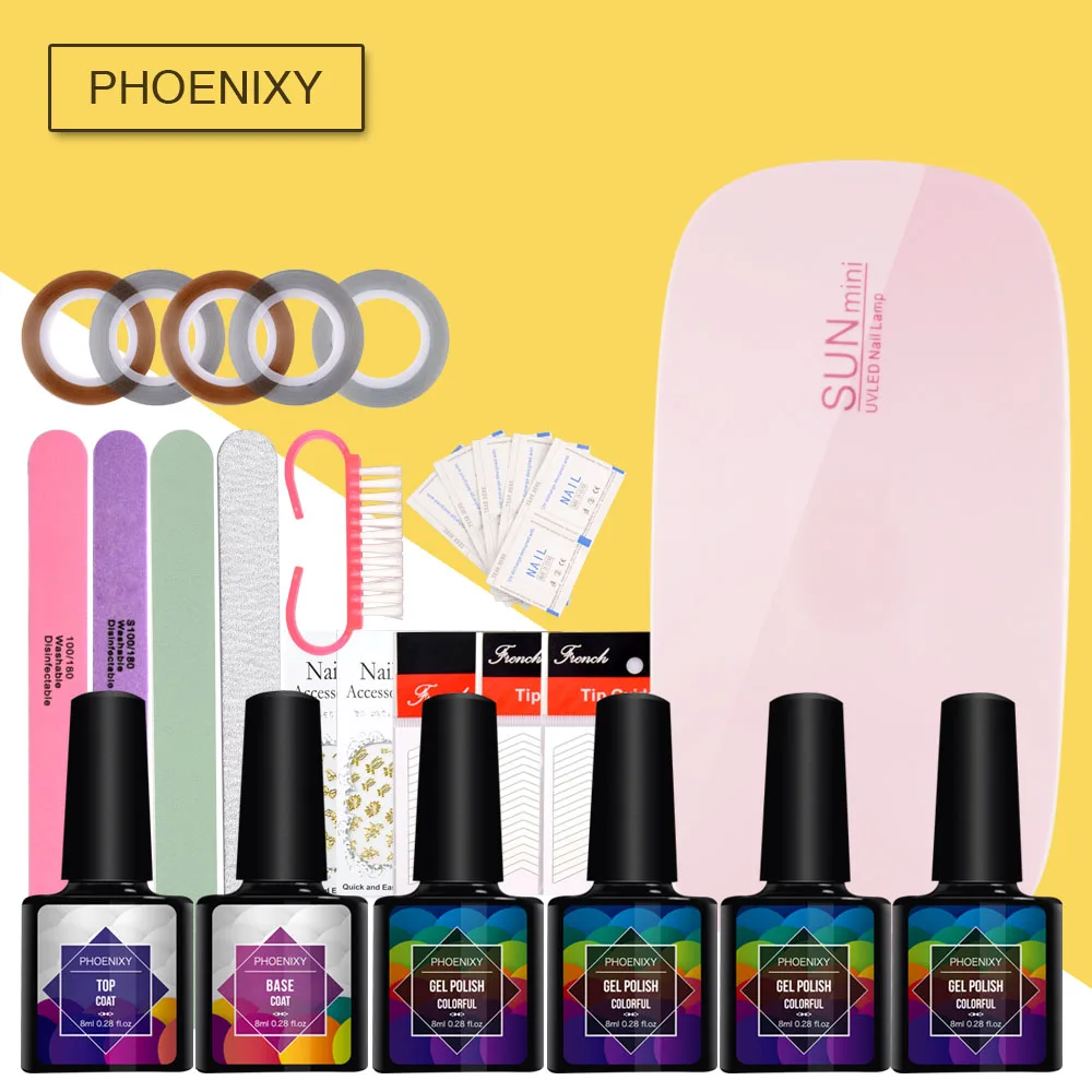 

Set For Manicure Gel Nail Polish Set 6W LED Lamp 4 Colors 8ml Gel Polish Top Base Coat Nail Art Tools Set Manicure Tools Kits
