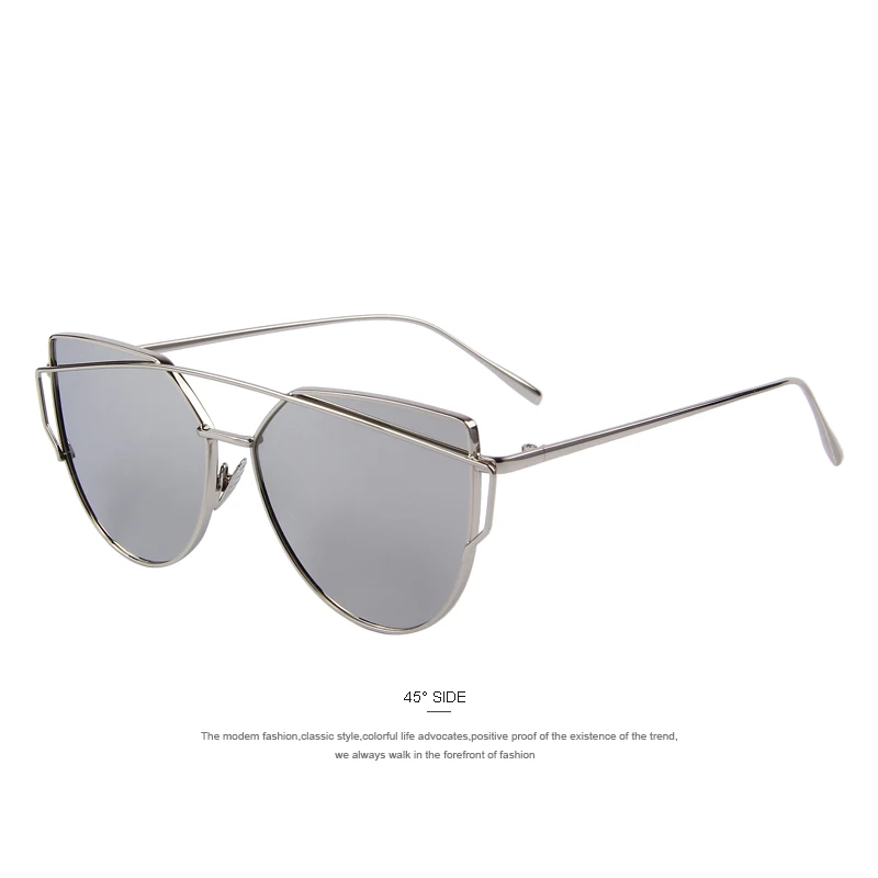 MERRYS, модные женские солнцезащитные очки "кошачий глаз", классические, брендовые, дизайнерские, двухлучевые солнцезащитные очки с зеркальным покрытием, Плоские линзы S7882 - Цвет линз: C05 Silver