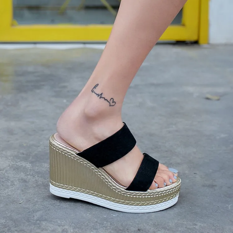 Damas azul Gamuza Zapatos Chico Verano 2019 Fiesta Aire Cuña Conciso Pxelena Altos Tacones Nuevo Zapatillas Plataforma Al Fecha Dama Negro Diapositivas Libre De Vestido Iw7wgCq