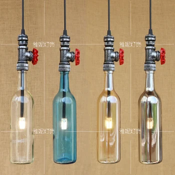 

American industrial LED pendant lights single head bar KTV restaurant creative color water bottle glass pendant lamp SG43 LU1018