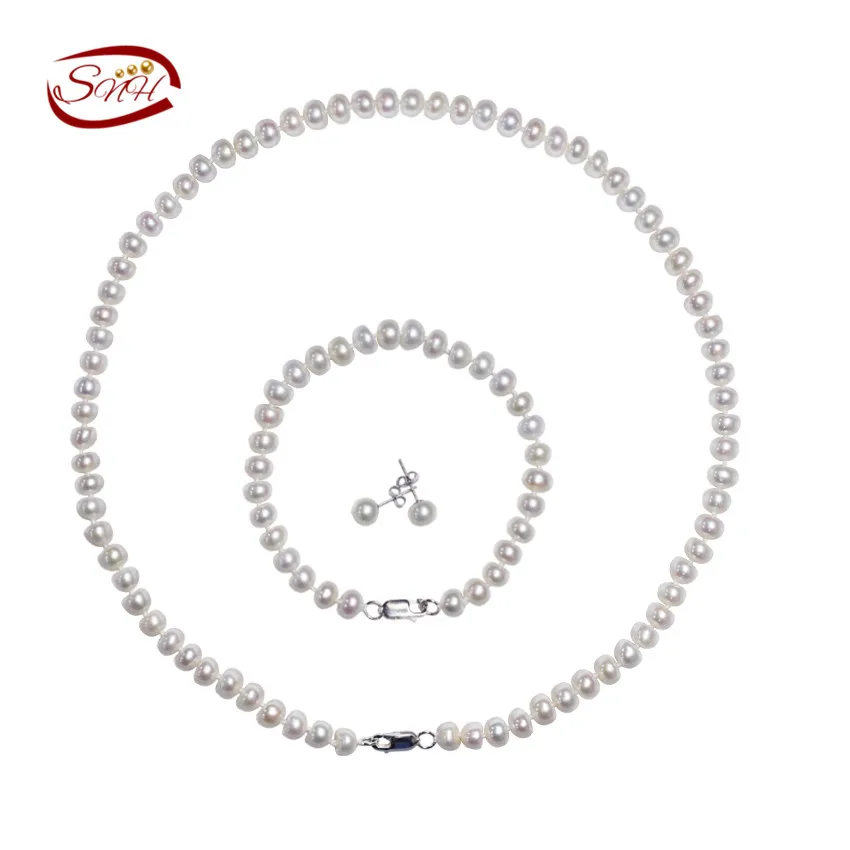 

SNH 925 sterling silver jewelry 100% real natural freshwater pearl jewelry set for women