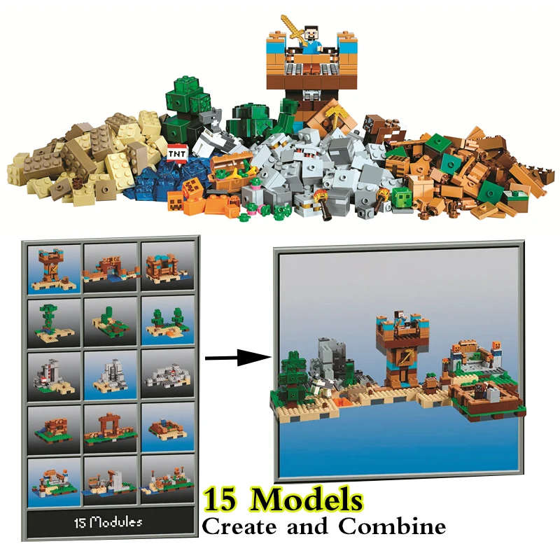 

15 models Minecraft Crafting Box Building Blocks Sets Bricks My World Model Kids Toys For Children Compatible with legoing 21135