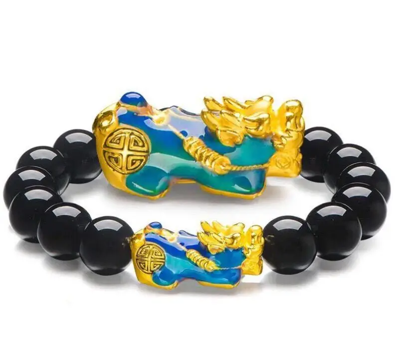 

Change Color Pixiu Brave 10mm Stone Beads Bangles & Bracelets Fashion Jewelry Lucky Energy Bracelet For Men Gift 2019