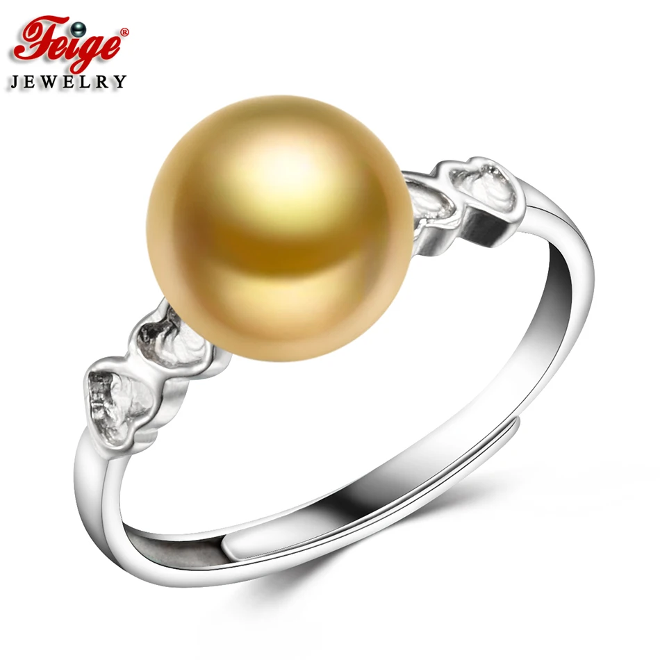 

FEIGE Wholesale Classic Style Pearl Rings for Women 8-9MM Golden Freshwater Pearl Finger Rings Fine Jewelry Gifts Drop Shipping