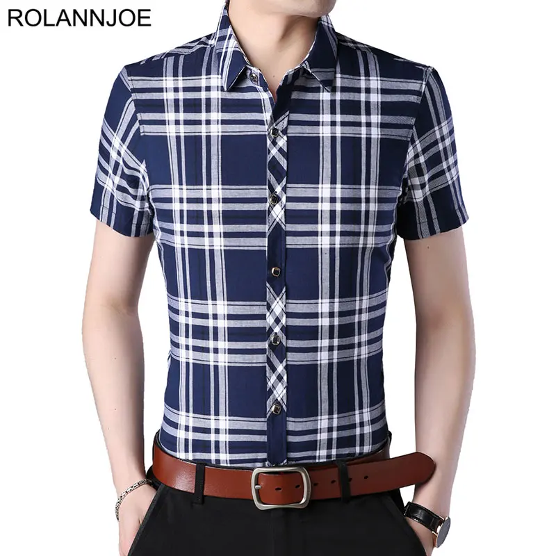 R.N.J. Brand Classic Casual Cross Plaid Shirts Mens Clothes 2018 Short Sleeve Mens Dress Shirts Slim fit Men Social Shirt