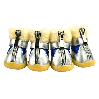 

4pcs Thick Fur Dog Shoes Anti-slip Pet Shoes Dog's Boots Waterproof For Small Dogs Winter Warm Snow Boots Teddy Poodle For Puppy