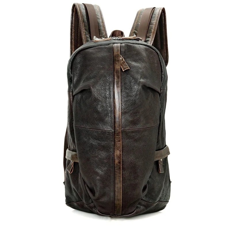 Nesitu большой емкости черный шоколад мягкая натуральная кожа овчины 14 ''ноутбук для женщин/мужчин рюкзаки мужчин дорожные сумки M7340