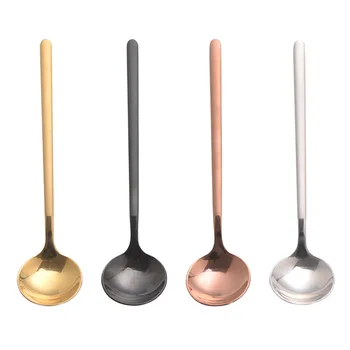 

304 Stainless Steel Coffee Spoon Creative 13cm Sweet Dipper Stirring ladle Small Round Spoon Titanium Gold Cake Scoop 4pcs Spoon