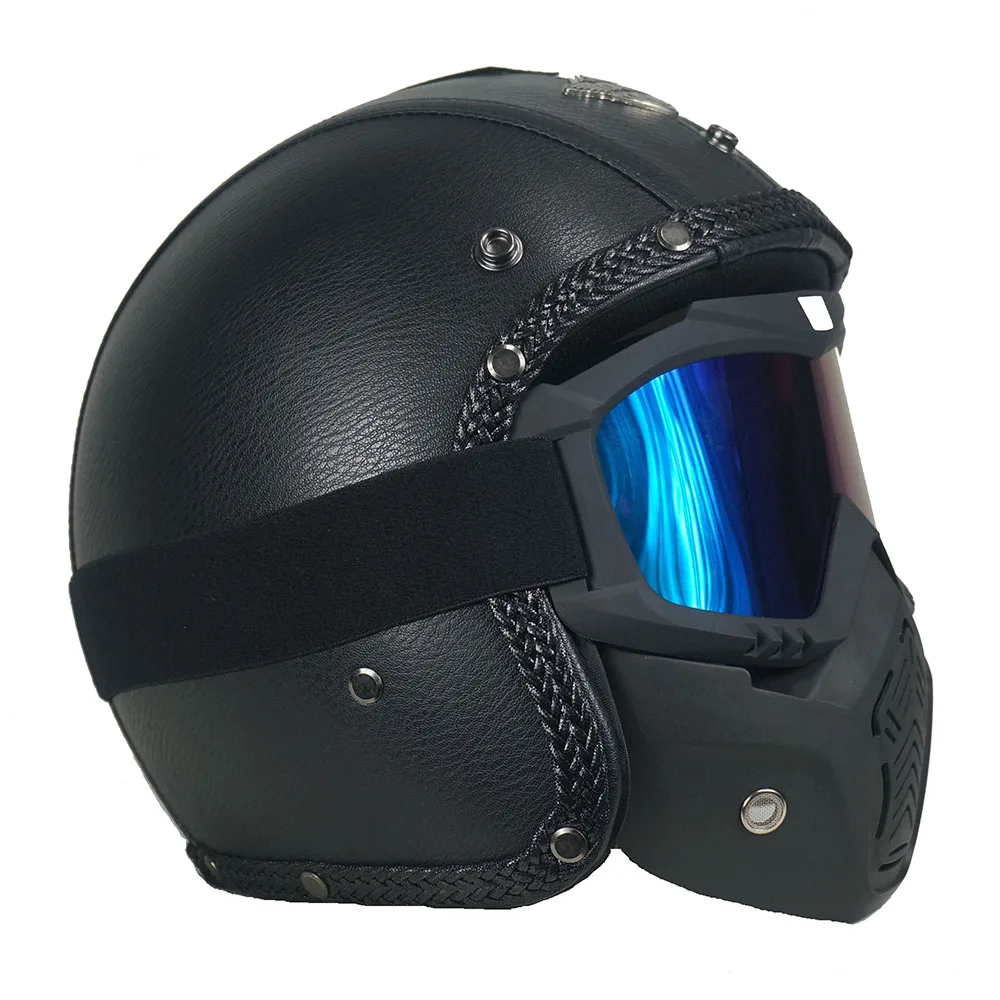 

Motorcycle Helmet Retro Vintage Helmet For Motorcycle PU Leather Helmet Motorcycle 3/4 Open Face Cafe Racer Cascos Moto
