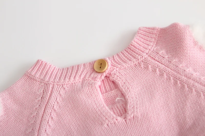 Осень-зима, детский вязаный свитер, комбинезон с сердечком, в горошек, для девочек, розовый, чистый хлопок, одежда для маленьких девочек, комбинезон, детская одежда
