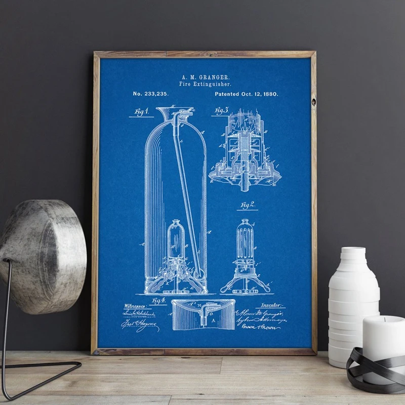 Fireman Extinguisher Patent Poster Home Decoration