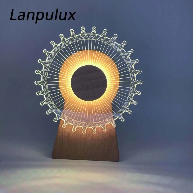 Lanpulux 3D деревянная Музыкальная Коробка лампа колесо обозрения руля вращающийся