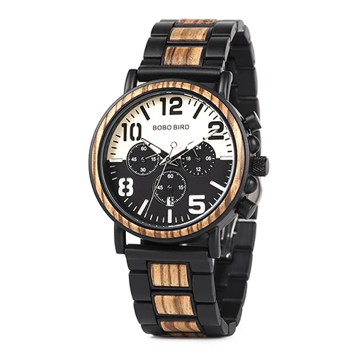 Бобо птица мужчин часы деревянные часы хронограф для человека роскошный дизайн металлического часы мужские металический браслет - Цвет: R25-1
