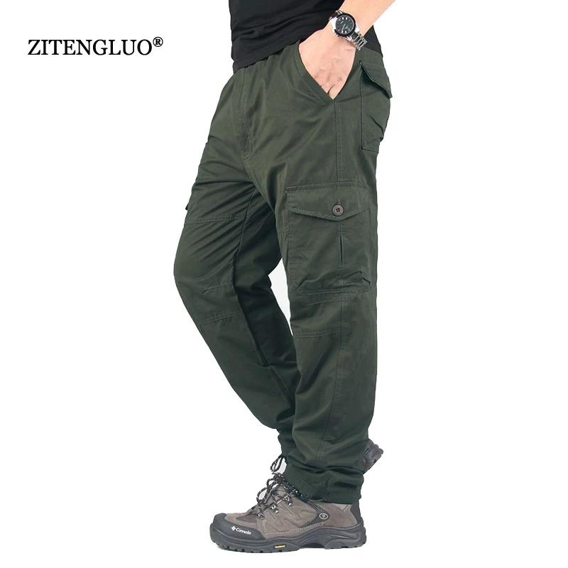 YOLAO Winter Double Layer Men's Cargo Pants Warm Baggy Pants Trousers ...