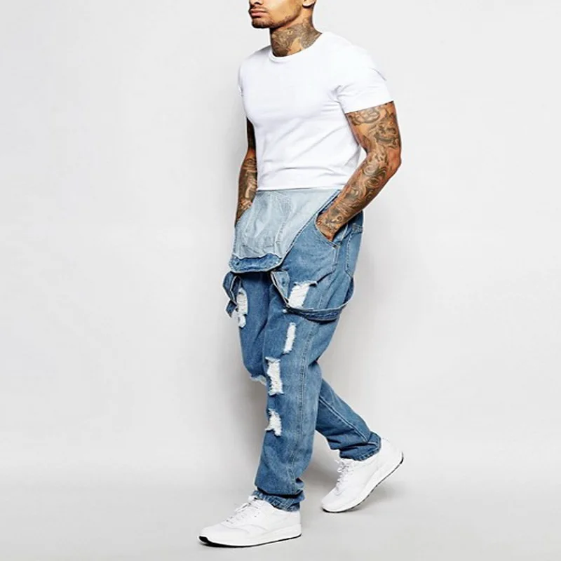 Fashion Denim Overalls Men One Piece Full Length Ripped Jeans Men Slimming Casual Men Jeans Pants Straight Pantalon Homme Jean
