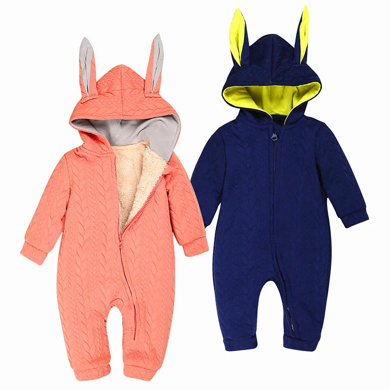 KIDS MINI TIME Unisex Baby Long Sleeve Cotton Cute Zipper Bunny Hoodies Romper Jumpsuit Warm Fleece Toddlers Winter Clothes