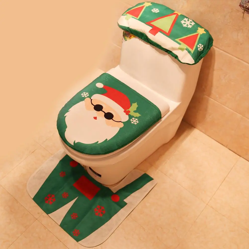 Hot sell 3PcsSet Christmas Snowman Santa Claus Toilet Seat Tank Cover Rug Festival Decoration