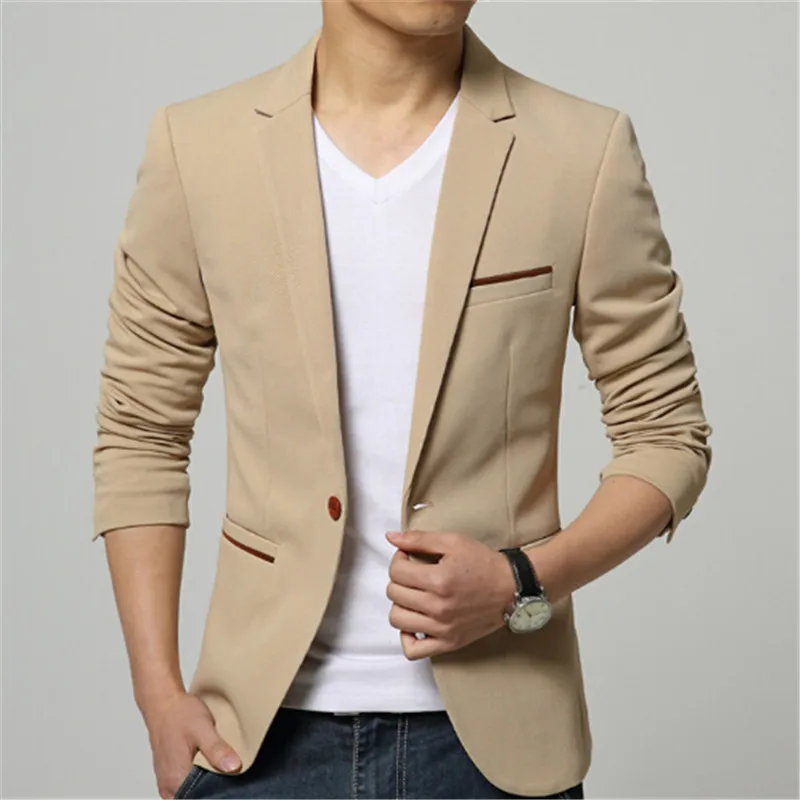 

Casual Blazer Men High Quality Blaser Masculino Slim Fit Cotton Stylish Mens Blazer Jacket Cotton Two Button Business Dress Suit