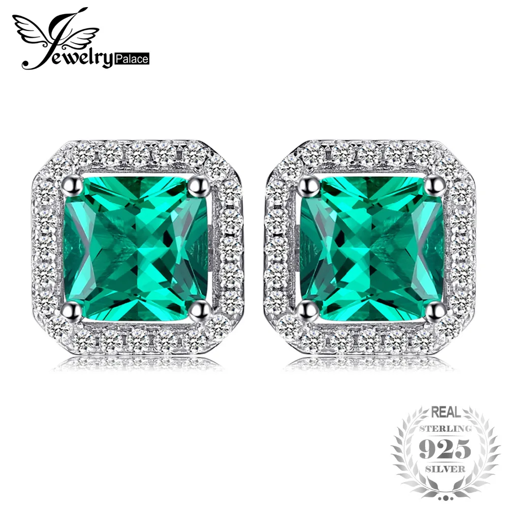 

JewelryPalace Square 1.4ct Created Emerald 925 Sterling Silver Stud Earrings Fine Jewelry for Women New Brand