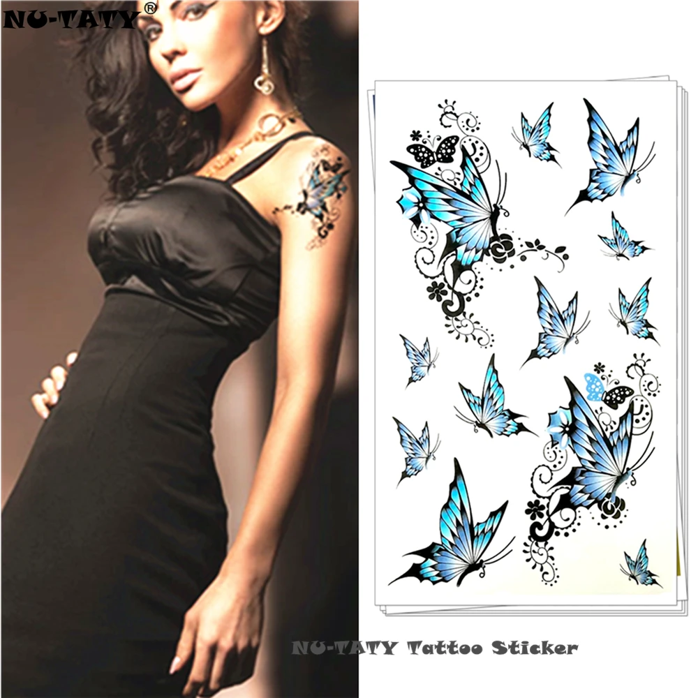 

Nu-TATY blue butterfly Temporary Tattoo Body Art Arm Flash Tattoo Stickers 17*10cm Waterproof Fake Henna Painless Tattoo Sticker