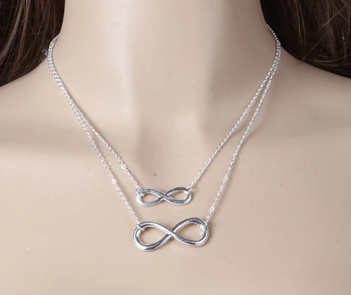 Серебряные женские модные украшения для девочек двойное ожерелье с кулоном