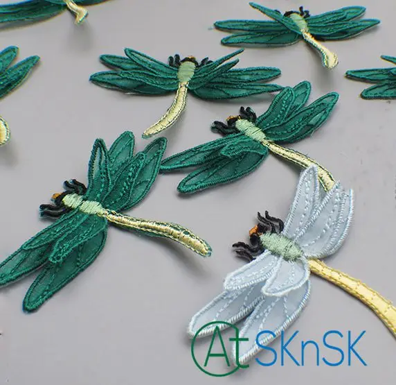 

10 Pcs/lot High quality double layer dragonfly lace fabric applique clothes decoration creative embroidery patches for colthing