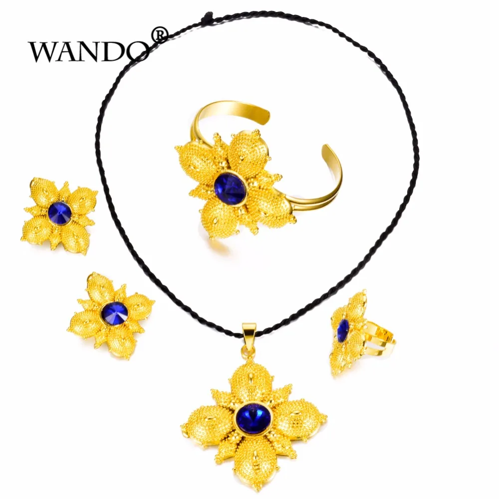 

WANDO Ethiopian Jewelry Sets Necklace/Earring/Ring/Bangle/Pendant Gold Color African Habesha Gift Eritrea Sets WS5-11