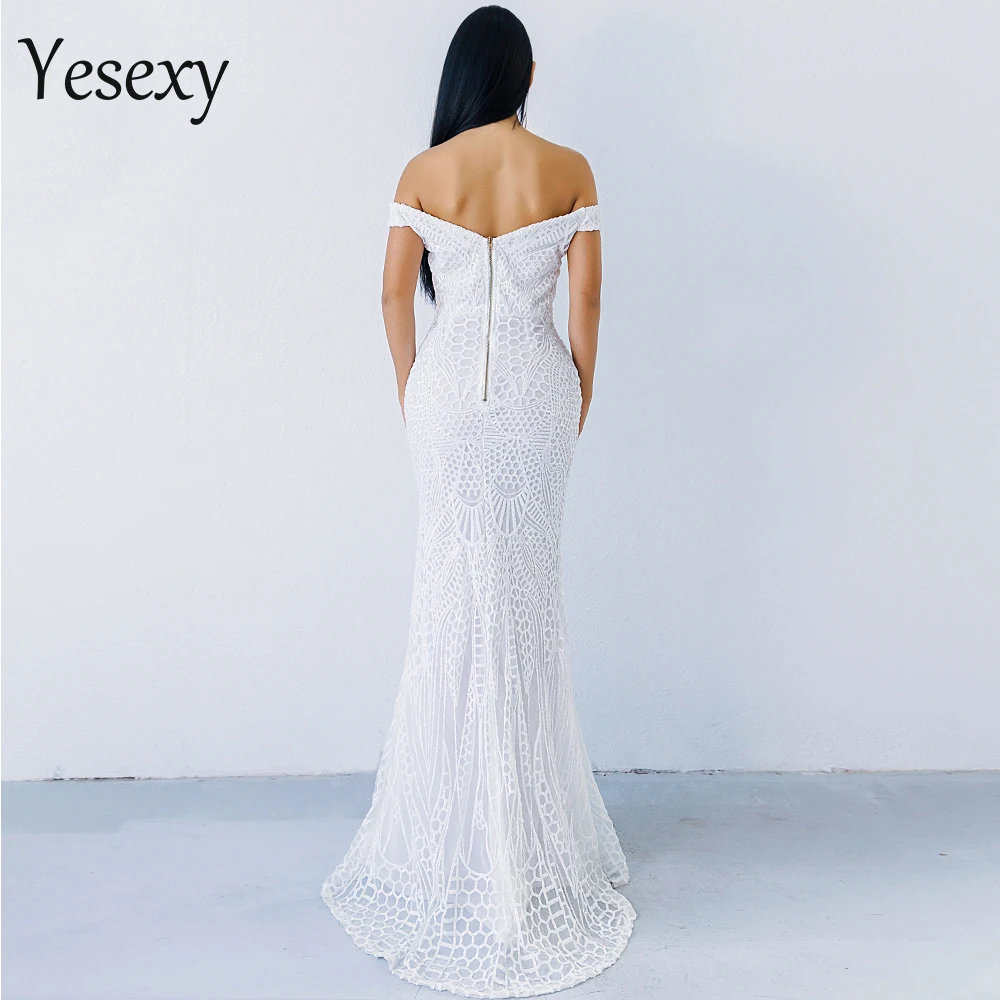 Yesexy Сексуальное Женское платье с открытыми плечами и v-образным вырезом, вечернее платье с блестками и открытой спиной, макси платье VR4912