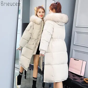 

Brieuces Big Fur 2018 Long Parkas Female Women Winter Coat Thick Down Cotton Winter Jacket Womens Outwear Parkas for Women