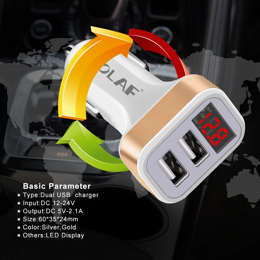 OLAF Dual USB Car Charger LED Digital Display GPS Auto Fast Charge Adapter USB Chargers For Samsung Xiaomi Tablet Car-Charger (4)