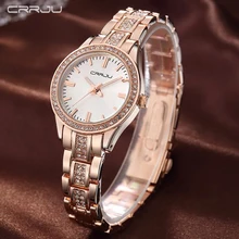 Fashion Brand CRRJU Watches Women Ladies Crystal Diamond Quartz-watch Luxury Rose Gold Wrist Watches For Women Relojes Mujer