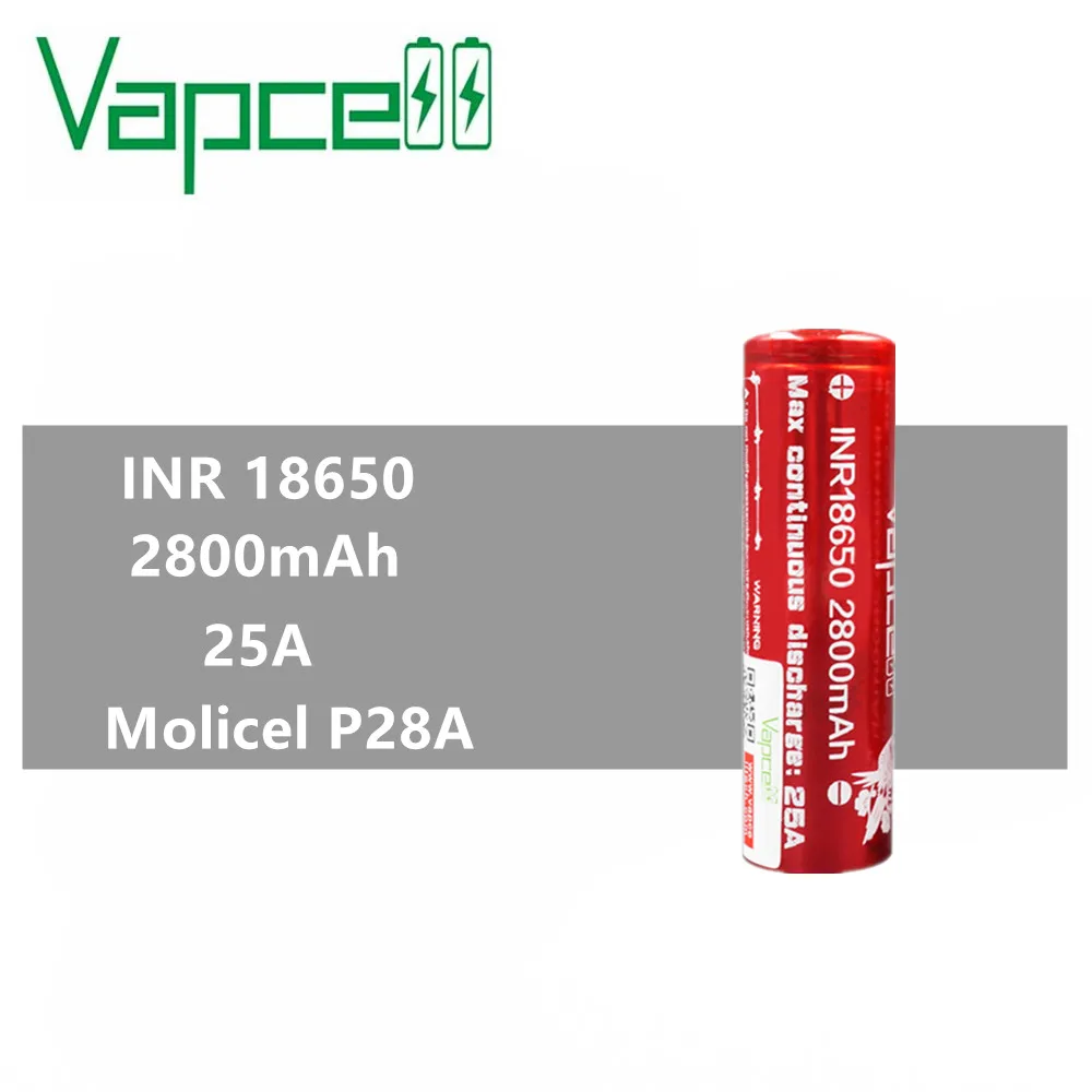 

1pcs Original vaper cell Vapcell INR 18650 battery 2800mah 25A Molicel P28A 3.7v qualified products charger battery E-CIG smoke