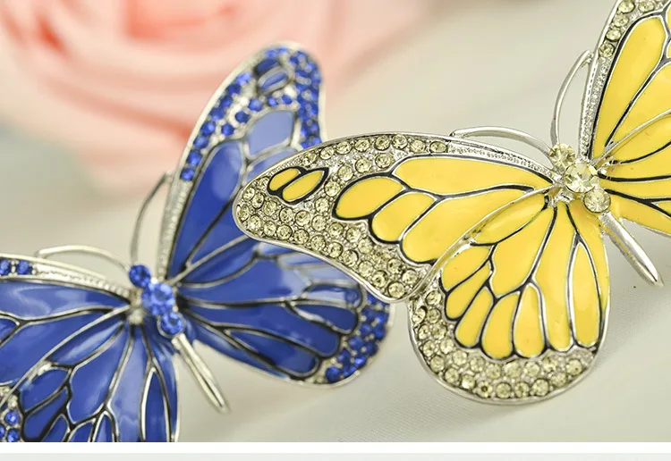 Модная Золотая брошь-бабочка, винтажный костюм со стразами, голубое свадебное Хрустальное насекомое с эмалевым покрытием, воротник, брошь, женские букеты из булавок