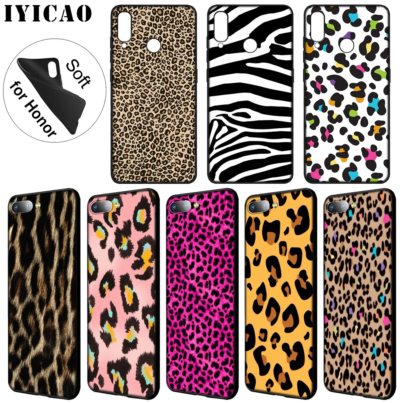 Мягкий силиконовый чехол IYICAO Leopard love Pink для Huawei Y9 Y7 Y6 Prime 2019 Honor 20 8C 8X 8 9 9X 10 Lite 7C 7X 7A Pro