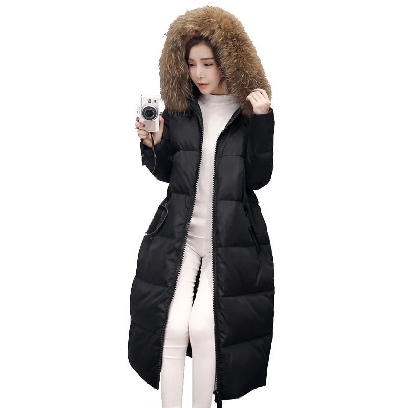 Top Quality Women Winter Long Down Coat Fashion Big Fur