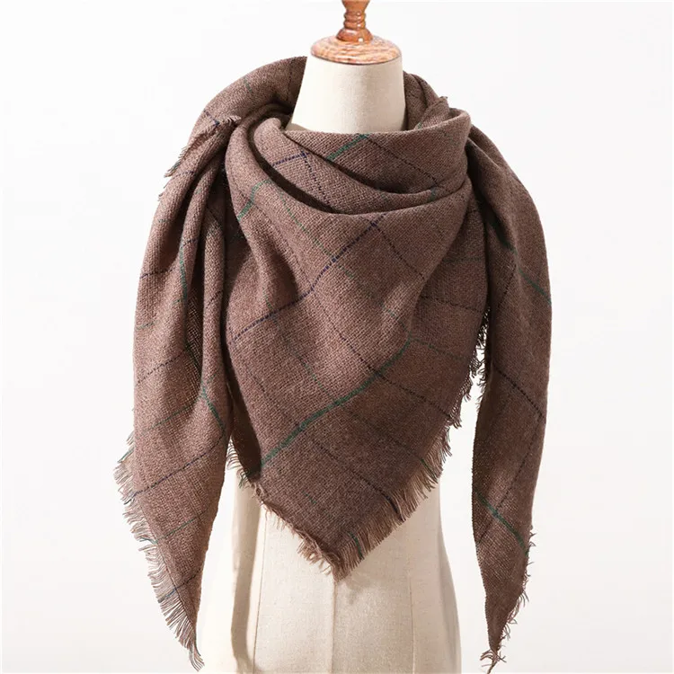 LaMaxPa Модный зимний теплый клетчатый треугольный шарф для женщин/леди одеяло пашмины шаль длинный кашемировый женский кашне, накидки - Цвет: 48