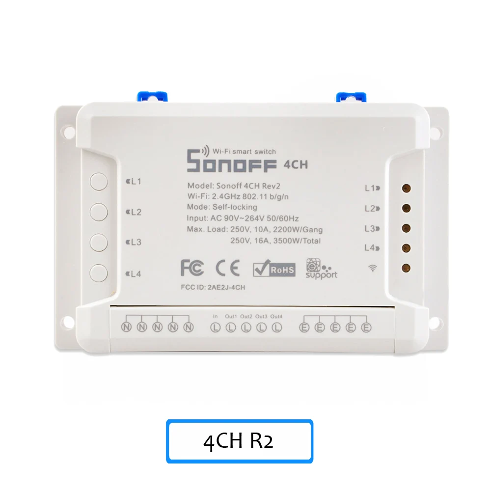 Sonoff 4CH Pro R2 10А/банда 4 канала Wifi смарт-коммутатор 433 МГц РЧ-пульт Wifi освещение переключатель поддерживает 4 устройства для Alexa Google - Комплект: 4 CH R2