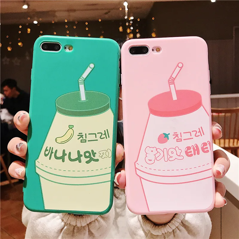 

Strawberry and banana milk phone case For iPhone X Case Thickened Soft Case For iPhone 6 6S 7 8 Plus Case Cute Thick Coque