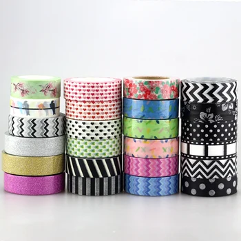 

Cute 1pc 15mm * 10m Glitter Tape Love ,flowers,animals, chevrons black colors for DIY Japanese Paper Washi Tape Masking Tape 10m