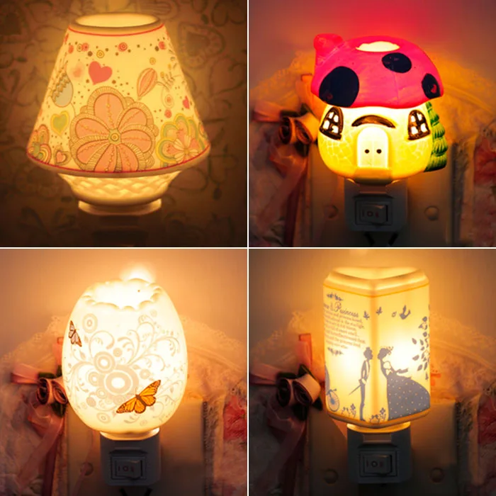 Plug In Ceramic Night Light Fashion Aroma Lamp Wall Lamp Light Bedroom