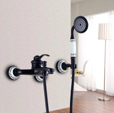 Ceramic Hand Shower Роскошный Черный душевой набор для ванной комнаты, настенный душ для ванной, Твердый латунный античный ретро смеситель для душа ZR037 - Цвет: Ceramic Hand Shower