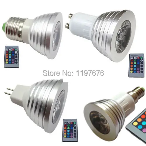 3 Вт rgb светодиодные фары E27/GU10/MR16/E14/B22 RGB светодиодные лампы 16 Цвет Сменные дистанционный пульт AC85-265V RGB Светодиодное освещение Бесплатная