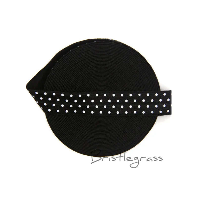 Black Повязка из спандекса с узором в горошек, 5 ярдов, 5/8 дюйма, 1,5 см, повязка из спандекса, повязка на голову, платье-пачка, с вышивкой - Цвет: Black