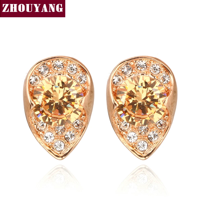 

ZHOUYANG Top Quality ZYE201 Orange Crystal Earring Rose Gold Color Stud Earrings Jewelry Austrian Crystal