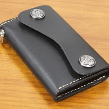 Винтажный женский и мужской кошелек из натуральной кожи с натуральным лицевым покрытием, чехол для ключей, сумка для ключей, кожаный кошелек, черный MC803