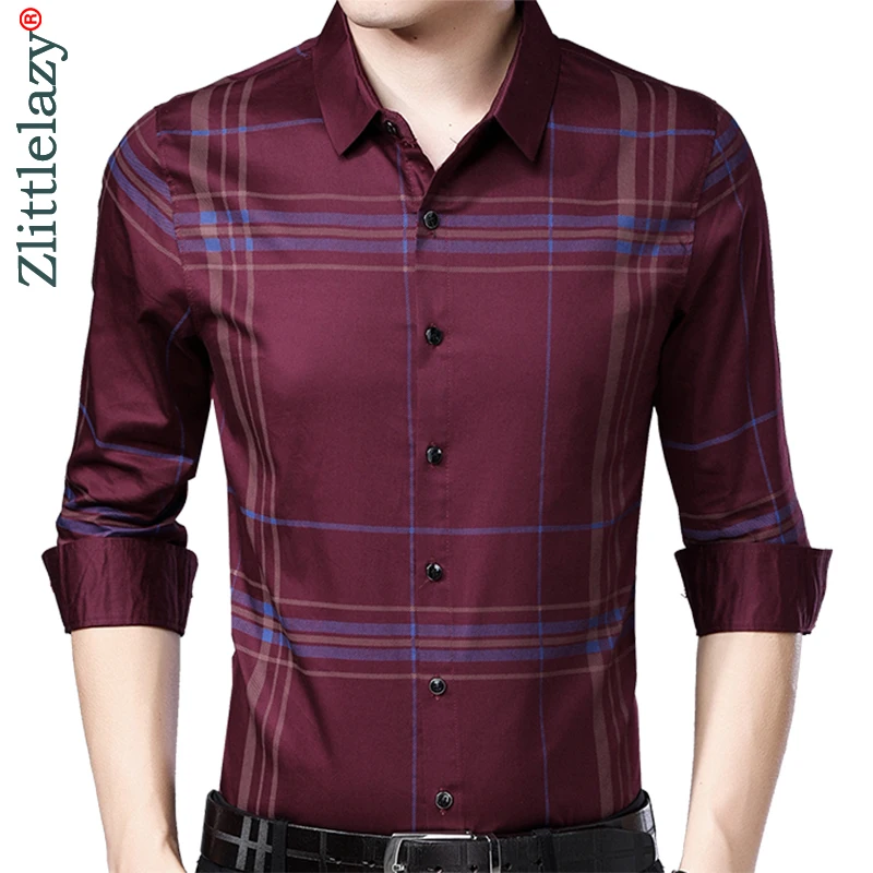 2019 социальных Длинные рукава Плед дизайнерские футболки мужчин slim fit Винтаж модная мужская рубашка Человек платье Джерси повседневная