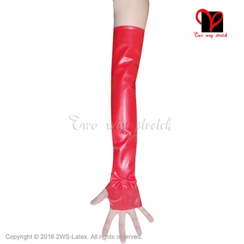 

Sexy Red Latex Long Gloves with bow fingerless Rubber Opera Length Mittens Gummi Gauntlet Hand wear XXXL plus size ST-014