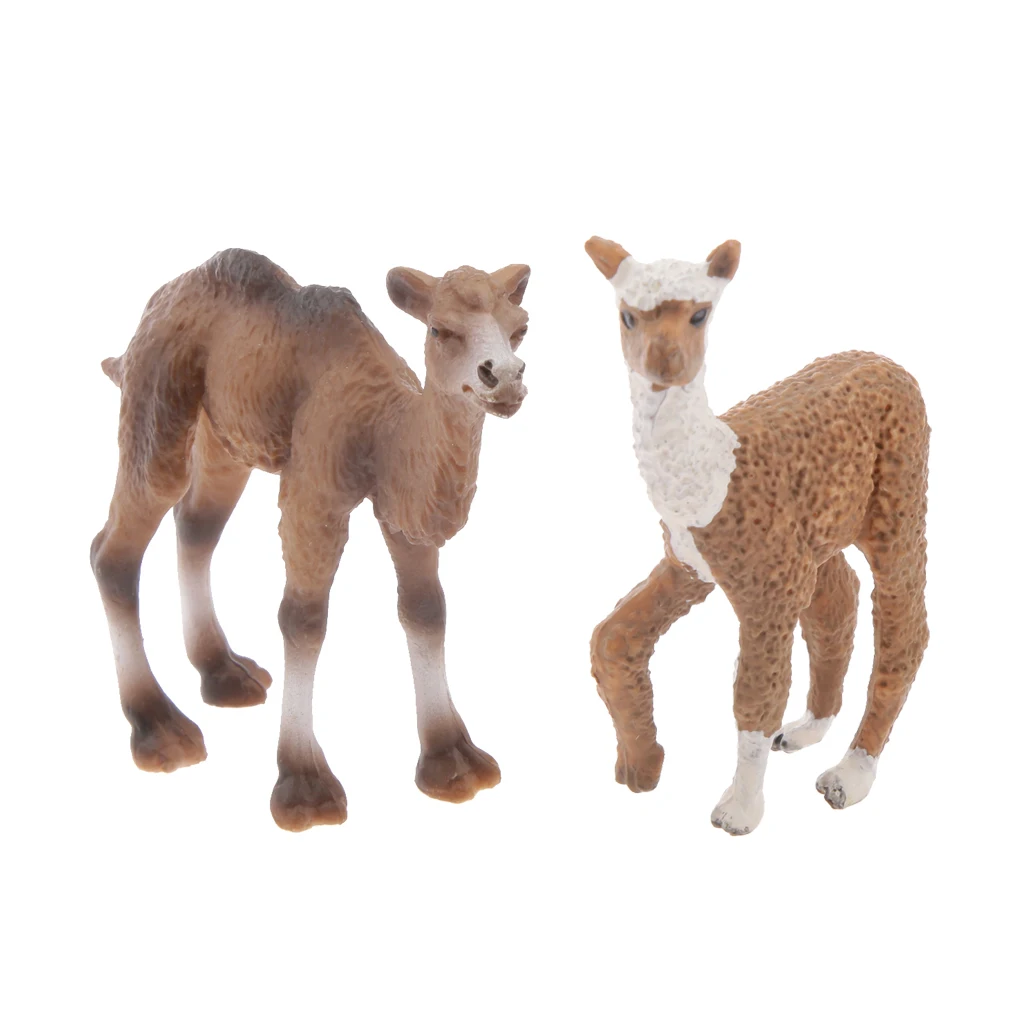 2 Pieces Realistic Animal Camel Alpaca Model Action Figures Playset Kids Toys